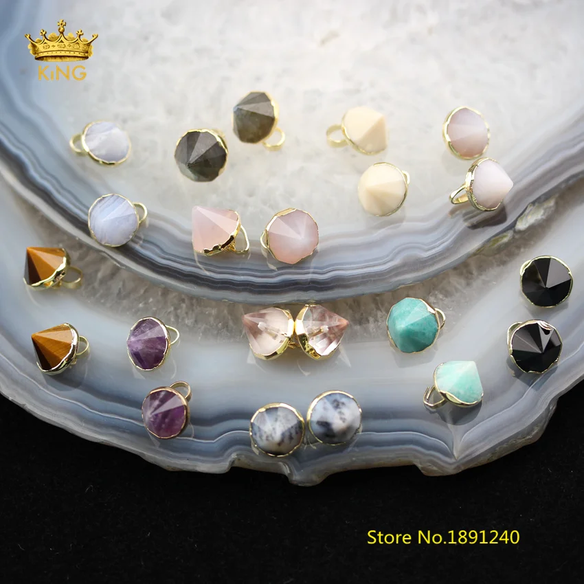 

10pcs 10mm Circular Cone Charms Beading Necklace Fine Pendants Findings,Natural Stones Plated Gold Bails Crafts Earrings DSS93