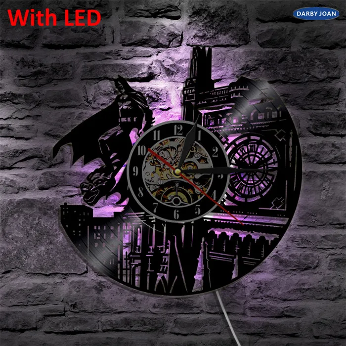 With LED Бэтмен Темный рыцарь 3D Led виниловые часы настенный светильник подсветка Изменение Цвета Винтаж LP ручной работы декор искусство лампа дистанционное управление - Цвет: With LED