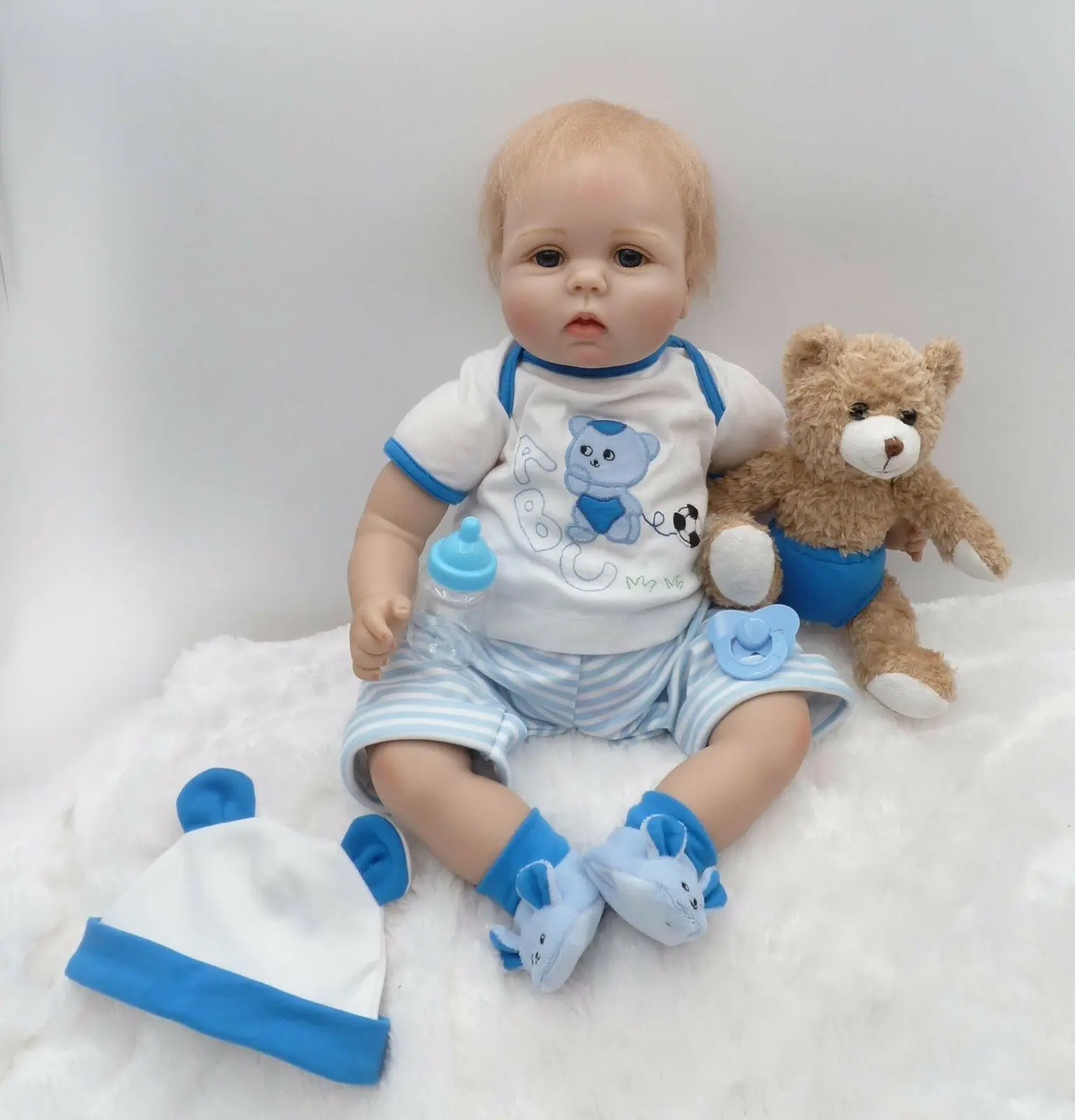 2 шт. 22 ''Близнецы ручной работы Reborn Baby Dolls мальчик+ девочка Силиконовые Reborn игрушки для новорожденных детей Bebe Reborn