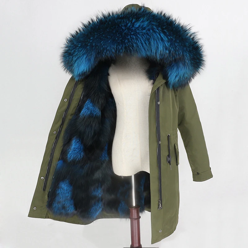green light blue OFTBUY X-long водонепроницаемая верхняя одежда, парка из натурального меха, пальто из натурального Лисьего меха, зимняя куртка для женщин, капюшон из меха енота, теплая Съемная Новинка - Цвет: green light blue