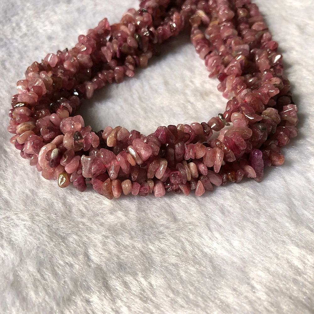 

1string of 15.5" Natural Pink Tourmaline 4x8mm Tumble Nugget beads,Genuine Gem Stone Nugget Chip Beads for jewelry making