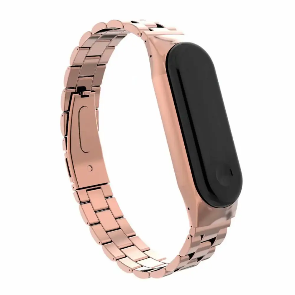 Rose gold Для Xiaomi mi Band 4 3 ремешок для мужчин/женщин металлический браслет для mi band 4 наручный ремень из нержавеющей стали пряжка аксессуары - Цвет ремешка: Rose gold