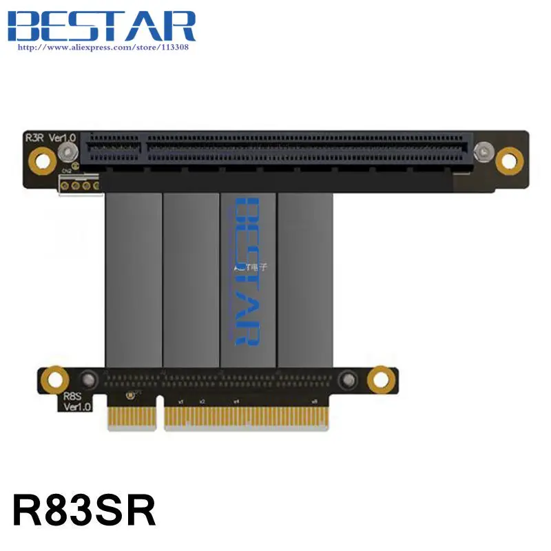 Удлинительный кабель для видеокарты Gen3.0 PCIe 8x to 16x 1 фута 2 угол наклона 64G/bps PCI E X8 X16