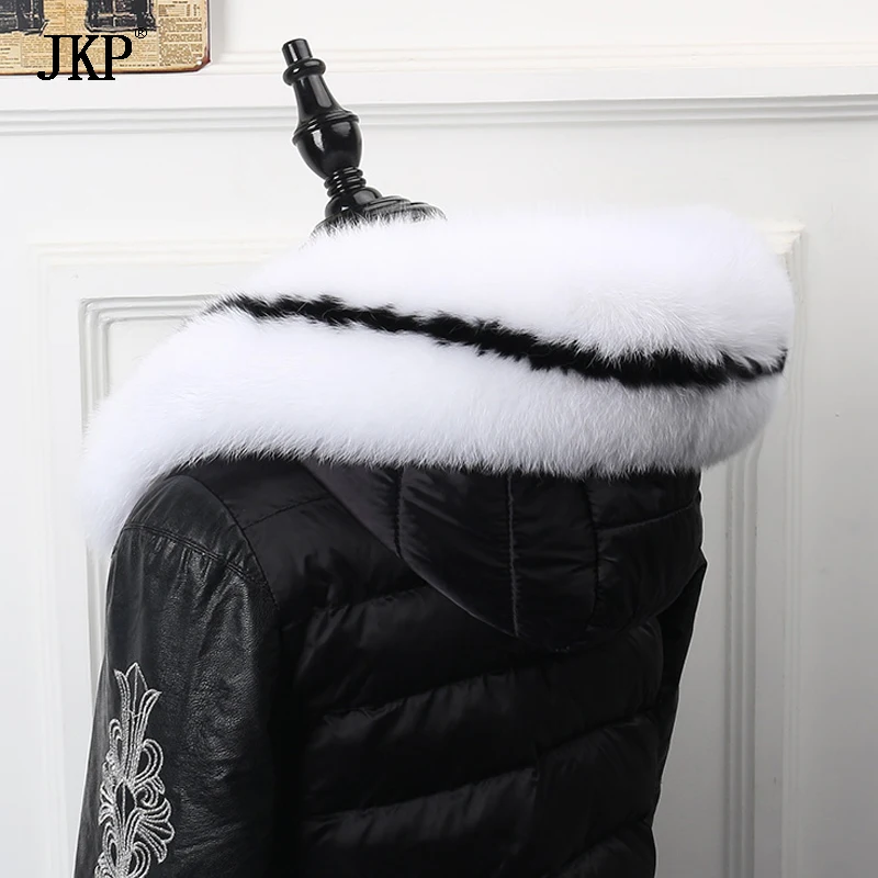 Зимнее пальто с воротником из лисьего меха женская шапка на шею теплый