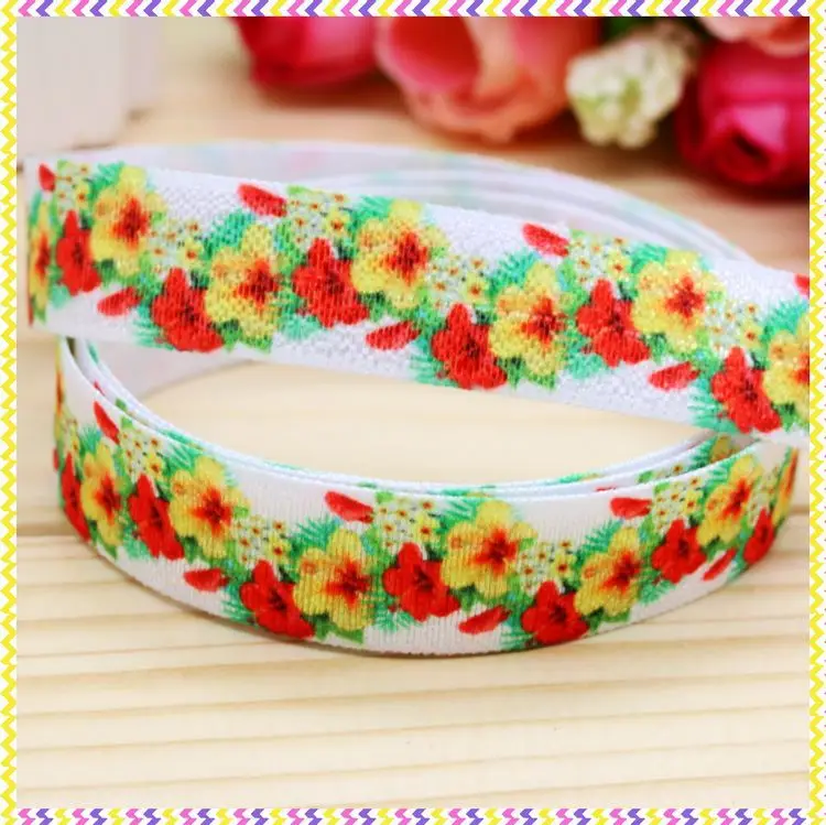 

5/8'' Free shipping Fold Elastic FOE flowers printed headband headwear hairband diy decoration wholesale OEM P4065