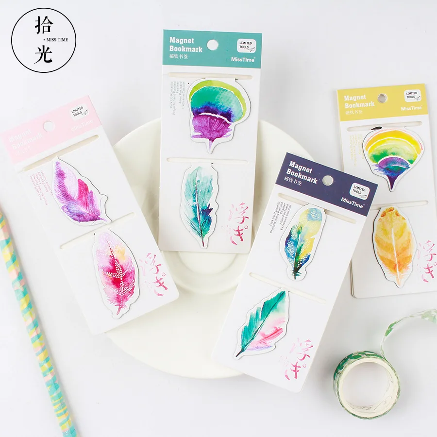 2 шт. упак. перо магнит закладки для книги красочные скрепки бумаги школьные