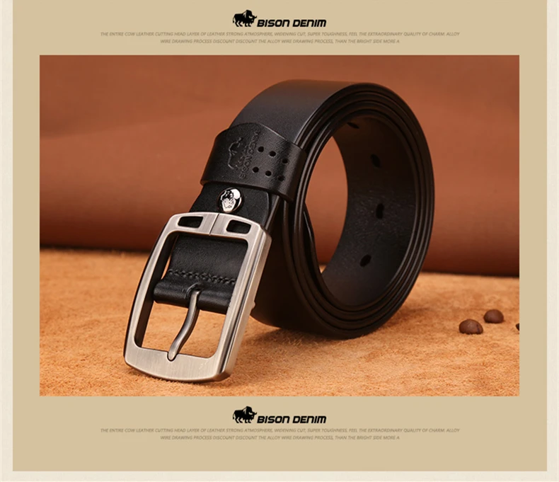BISON DENIM мужской ремень из натуральной кожи, винтажные аксессуары с пряжкой, мужские ремни, Подарочный дизайнерский ремень, мужской джинсовый ремень N70781