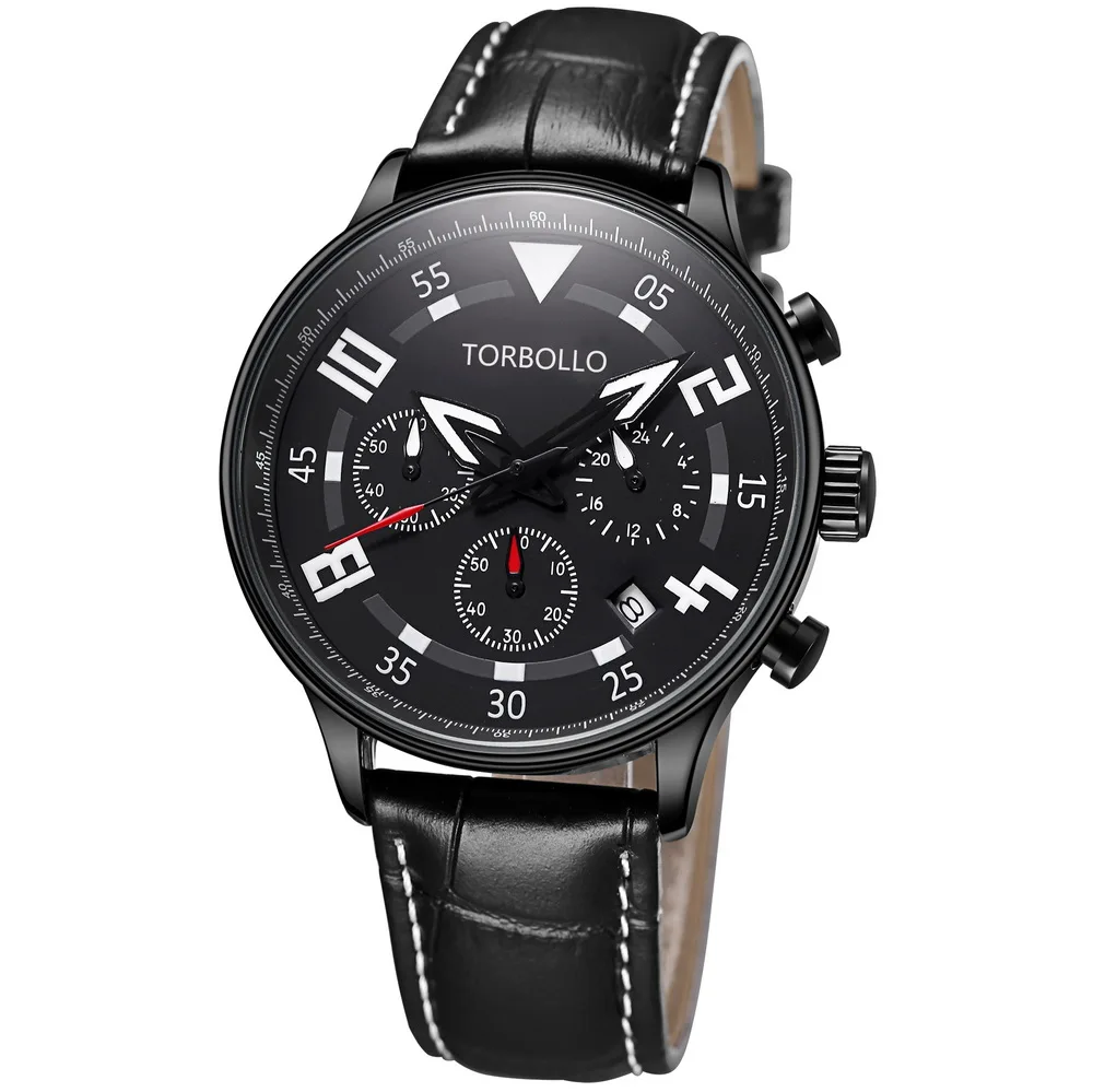 Ремешок из натуральной кожи черного цвета чехол черный циферблат хронограф Для