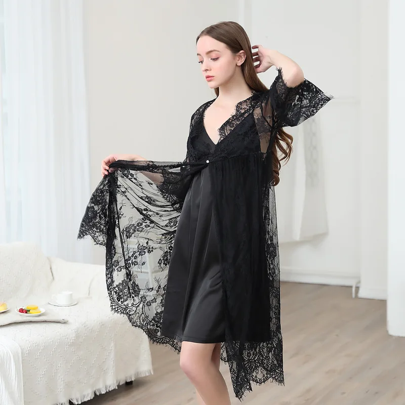 Женское кружевное платье с вышивкой ночная рубашка без рукавов v образным