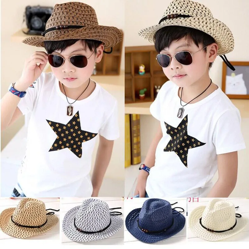 BINGYUANHAOXUAN, бусины канат украшения ковбойские соломенные шляпы для детей Новая мода лето пляж Джаз-шляпы шляпа от солнца, кепки