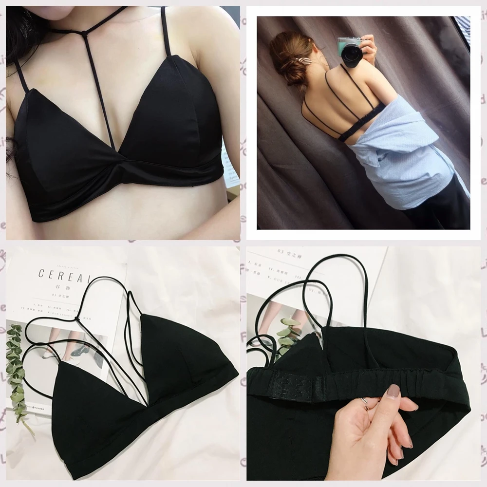 

Women 2019 Push Up Lace Bralette Bra Crop Top Brassiere Lady's No Padded Underwear Sexy Wireless Lingerie Comfybra black BCD