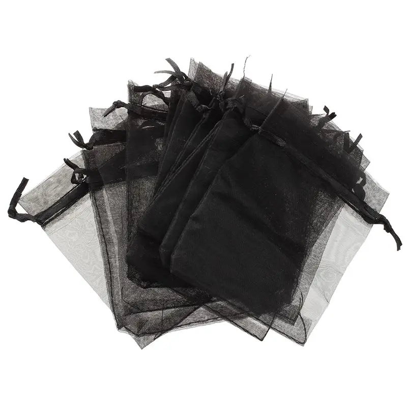 Black 100 органза свадебные кавуры сумки ювелирные изделия сумки 9 см x 12 см - Цвет: Black