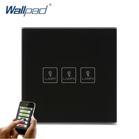 best quality 3 gang wifi directly switch wallpad black crystal glass eu uk androidiso phone wifi 3 gang controlled light switch