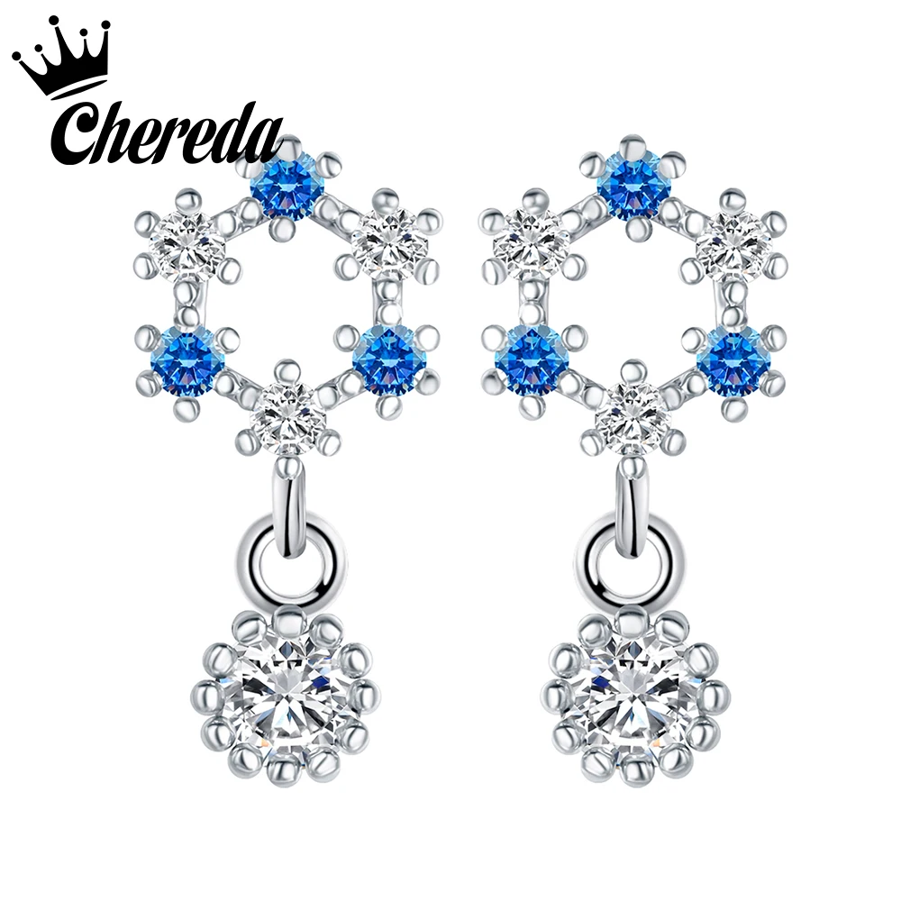

Chereda Charm Rhinestones Wreath Stud Earrings for Women Blue Unique Trendy Earring Wholesale Price Brincos Jewelry