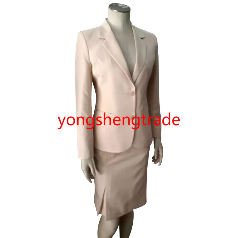 Custom Made Woman Suit Begie Women Plus Size Two-Button Blazer &amp Pleated-Hem Pencil Skirt Notch collar HS7952 | Женская одежда