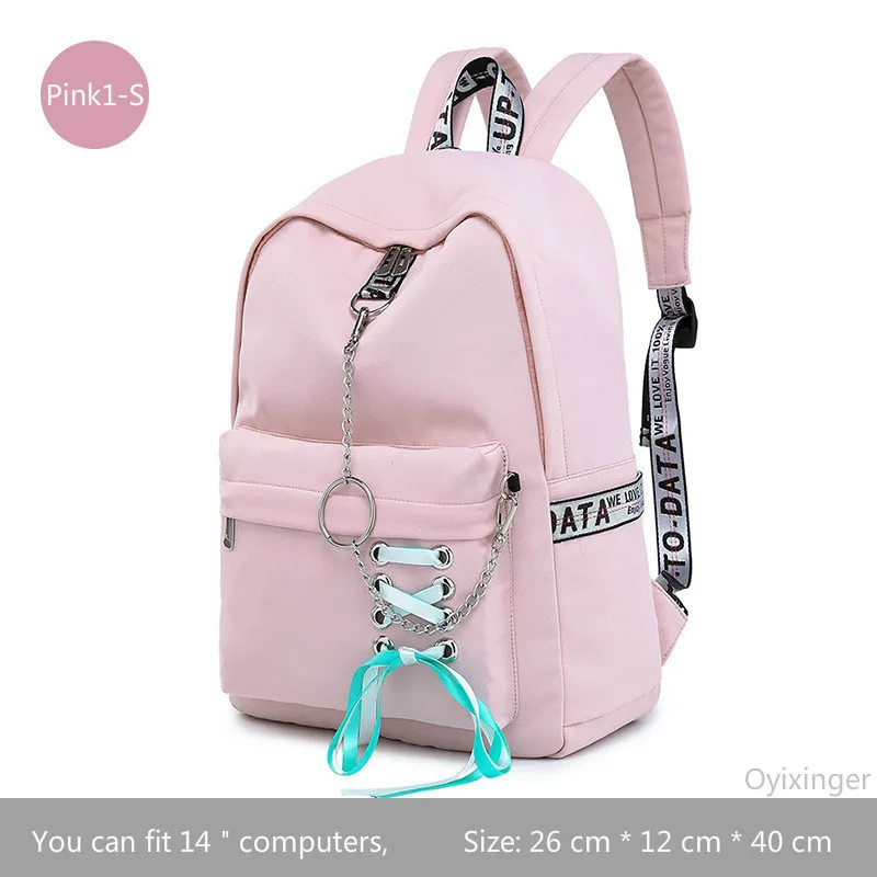Pink1-S Модная школьная сумка для девочек, Женский школьный рюкзак для ноутбука, детские школьные сумки для девочек-подростков, женские серые рюкзаки, Mochila Escolar - Цвет: Pink1-S