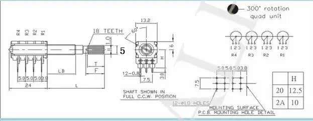 2 шт./лот Taiwan ALPHA Alfa RD124F 10 precision потенциометр 4 B100K * тонкая длина вала 15 мм|shaft