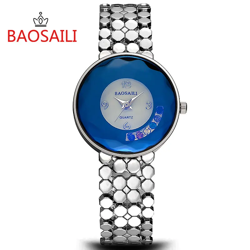 Женские наручные часы BSL987 из нержавеющей стали с серебристым покрытием синим