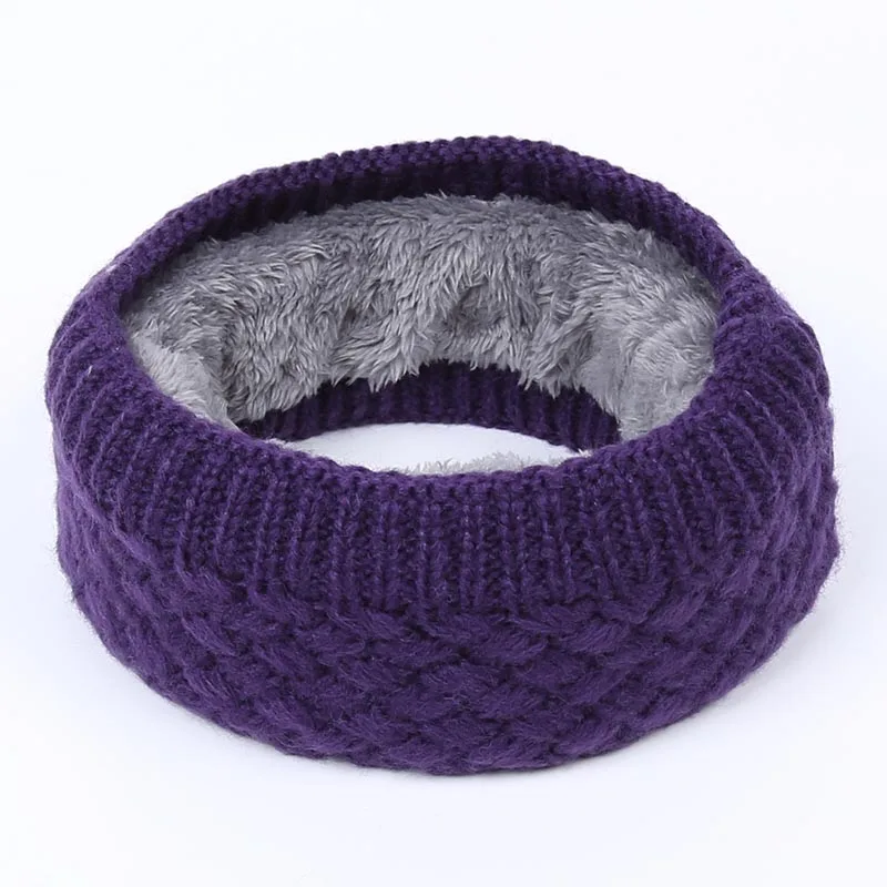 Winter new children's knitted bib men's outdoor warm scarf ladies velvet comfort fabric thickening unisex slouchy beanie hijabs - Цвет: Purple