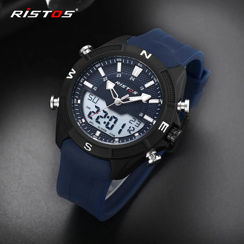 RISTOS мужские спортивные часы с силиконовым ремешком аналоговые наручные