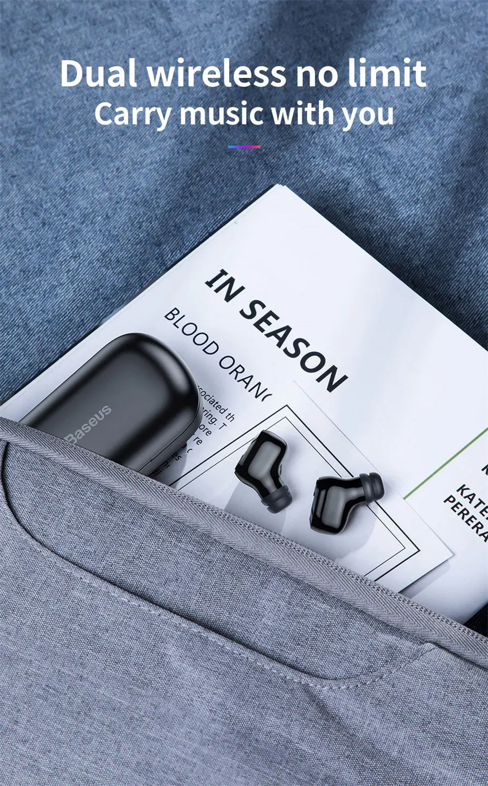 Baseus Bluetooth наушники 5,0 беспроводные Bluetooth наушники стерео Бас W01 TWS Беспроводные наушники с микрофоном для телефона