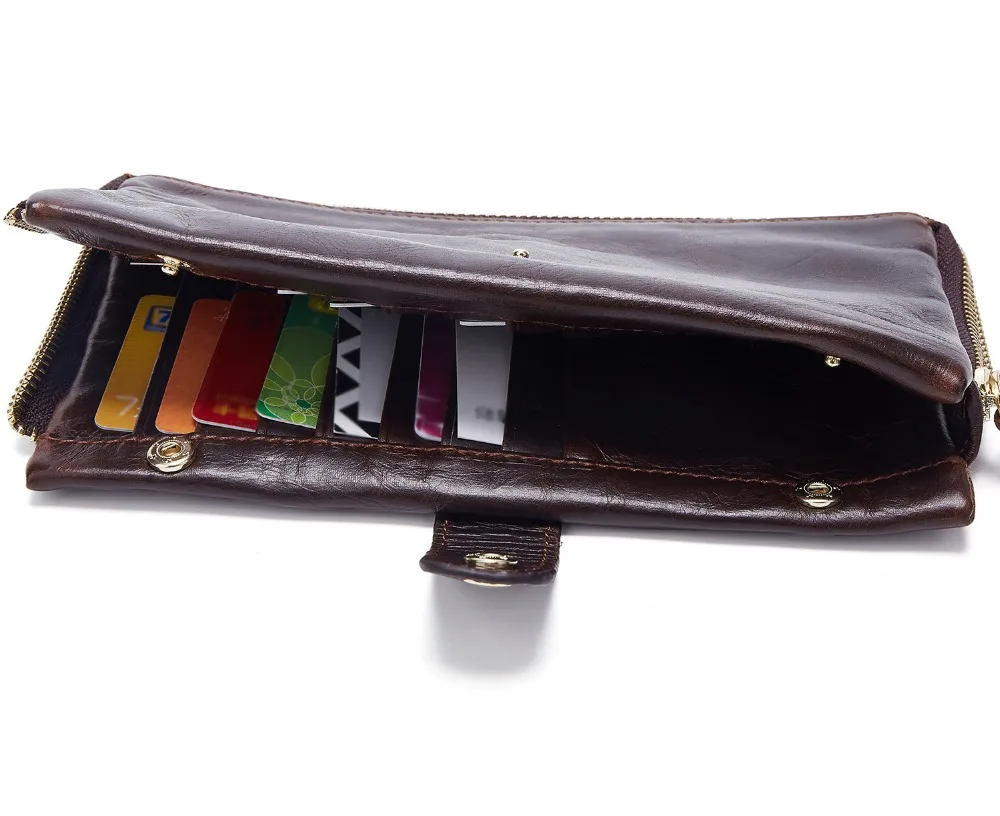 Leacool 100% кошелек из натуральной кожи мужской длинный винтажный Повседневный