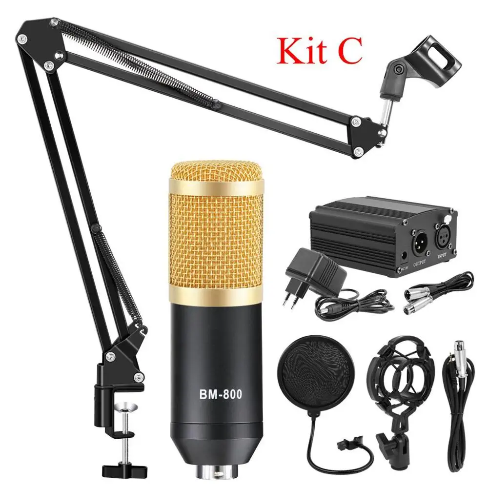 gold kits C BM 800 Студийный микрофон для компьютера профессиональный конденсаторный микрофон для записи bm 800 студийные микрофоны караоке микрофон - Цвет: gold kits C