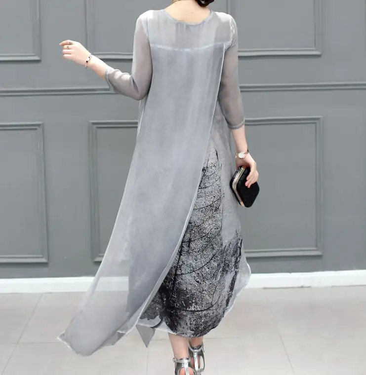 Платье женское хлопково-льняное длинное с принтом в стиле ретро повседневное