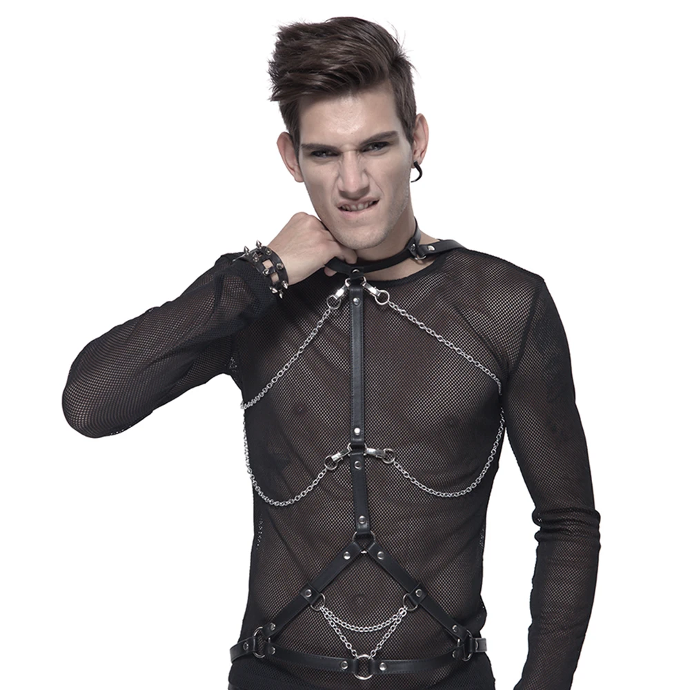 

Rock Punk Neck Hanging Waist Leather Belt Chain Metal Silver Chain Fashion Men Jewelry Party Belts