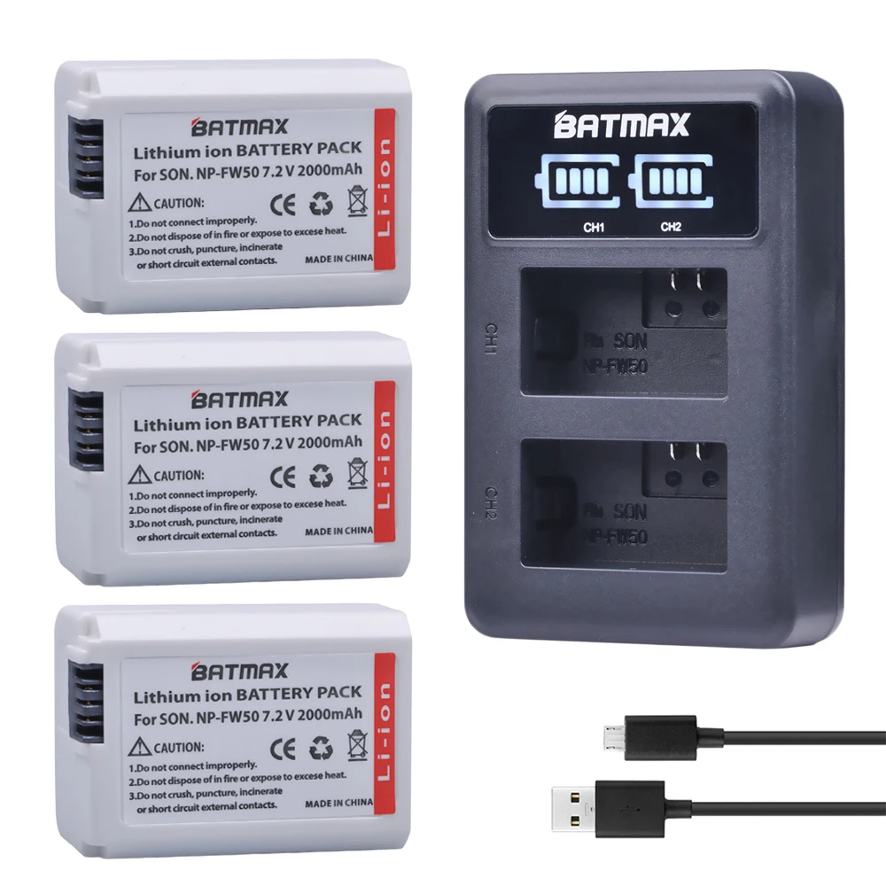 Аккумулятор для фотоаппарата Batmax 3X 2000 мАч двойное зарядное устройство USB Sony Alpha