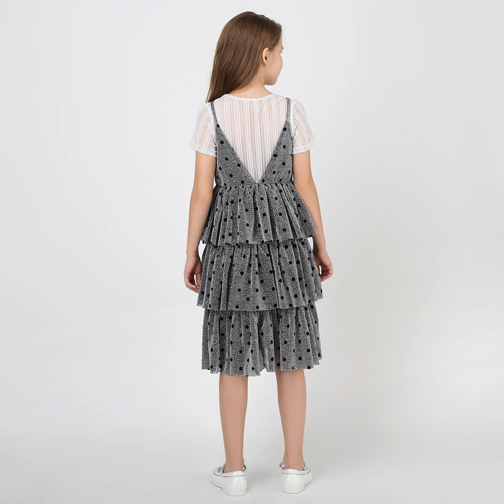 Летняя одежда для девочек милое многослойное платье в горошек принцессы
