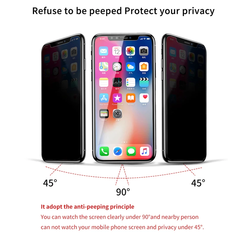 Baseus 0.3mm Tempered Glass for iPhone XR Xs Max 8 7 Plus Privacy Screen Protector Full Coverage Protective Film Cover |