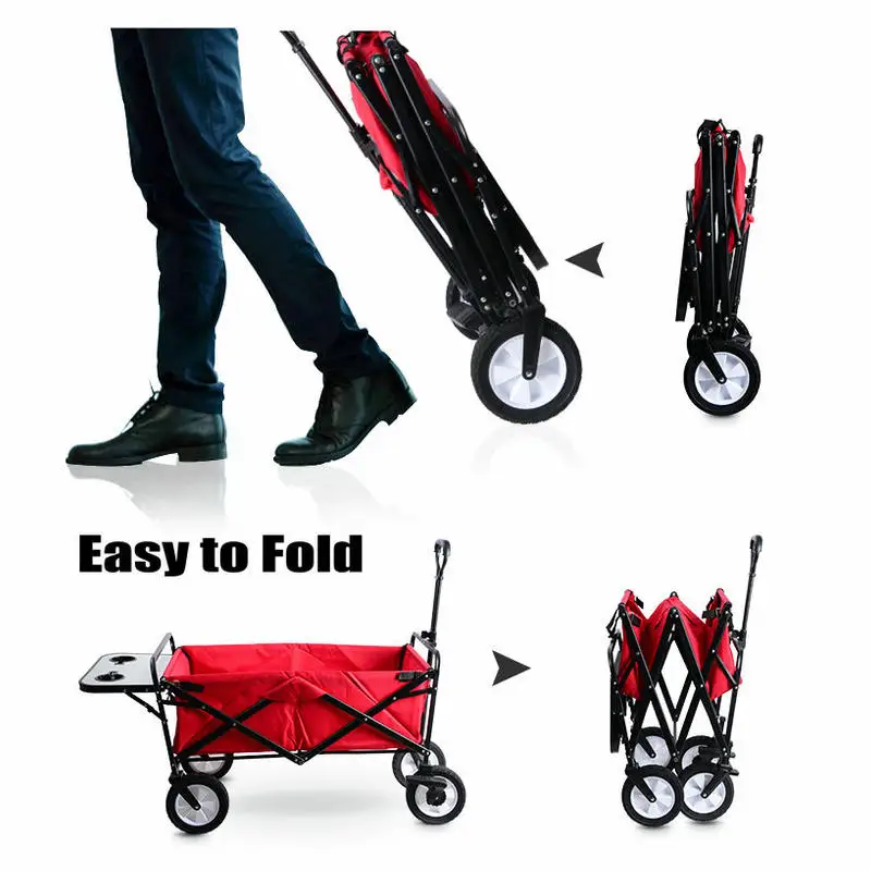 Upgrade Household Portable Shopping Cart with Table, Steel Frame Outdoor Camping Cart, Folding Utility Wagon with Side Table