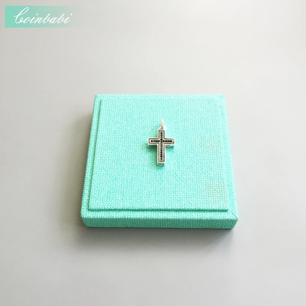 Кулон крест с черной паве из серебра 925 пробы для мужчин и женщин подарок