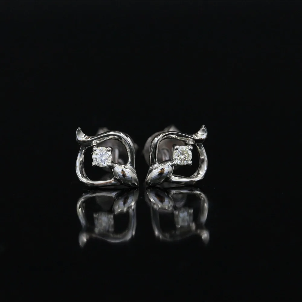 LASAMERO 0.078CT круглые серьги с натуральным бриллиантом 18 K белое золото бриллианты