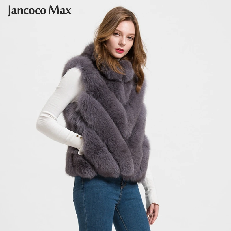 Jancoco Max жилет из натурального Лисьего меха для женщин, зимний женский жилет, модный жилет с воротником-стойкой S1708