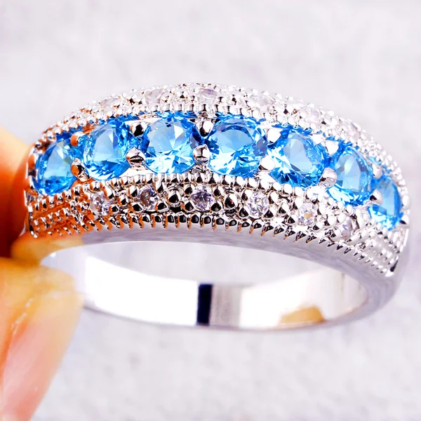 Sea blue Lingmei DropShippng щедрый повелительницы розовый кубический циркон Турмалин серебряное кольцо Размеры 6 7 8 9 10 11 12 13 Романтический ювелирные изделия - Цвет основного камня: Sea blue