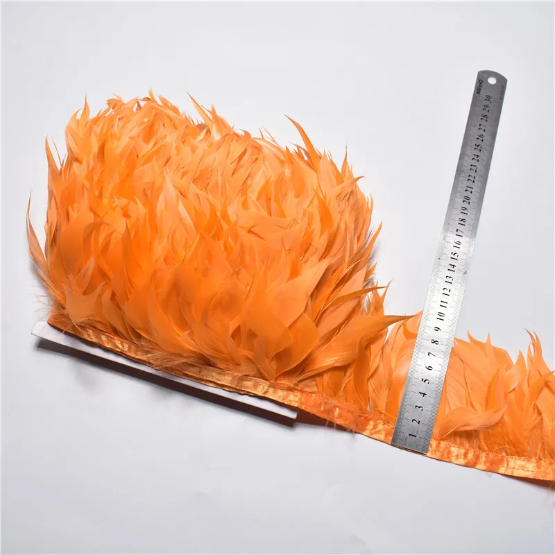 Orange 1 ярдов курица/перо фазана отделка 10-15 см рукоделие красное перо diy Перья для поделки, юбка тонкий свадебное украшение сантехника - Цвет: Orange