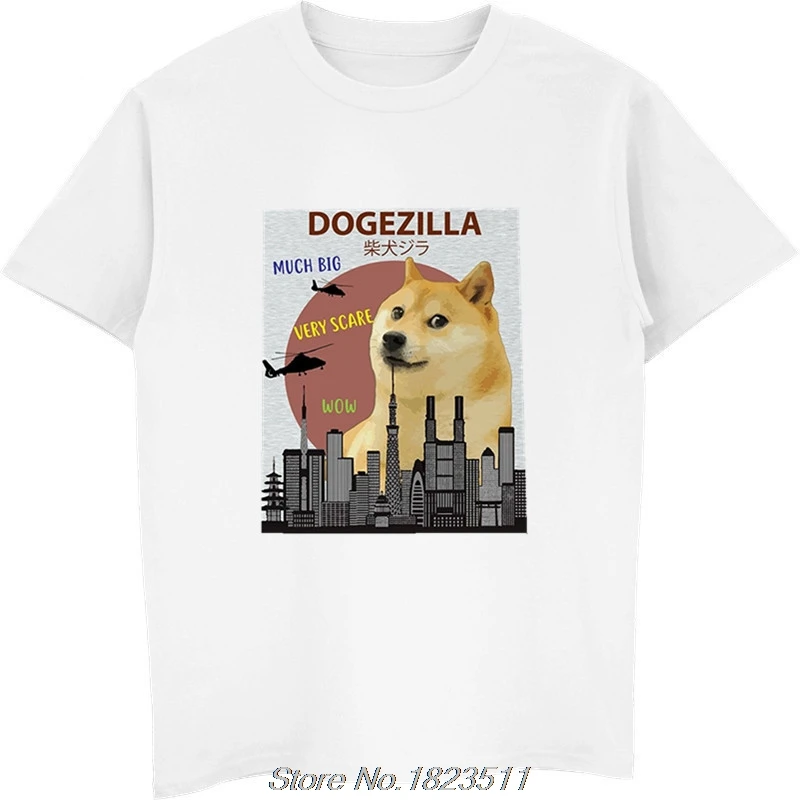 Горячая распродажа мода смешной дож zilla футболка | Смешной мем косплей Shiba лисья