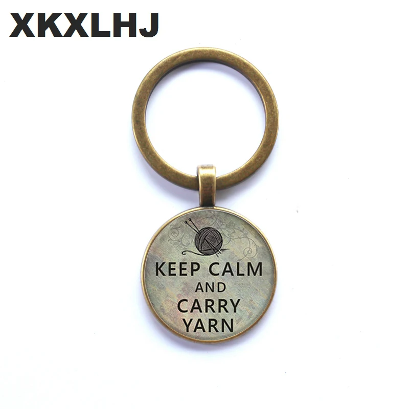 1PCS Keep Calm Wearing Knit Pendant Keychain Jewelry Crease Glass Photo Convex Round Key Chain Fashion | Украшения и аксессуары