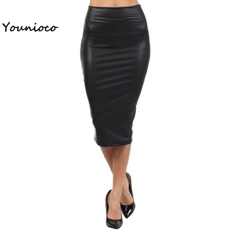 2016 Women Leather Sexy Skirt High Waist Black Red Pencil Casual Middle Long Mermard Office Lady Business Skirts | Женская одежда