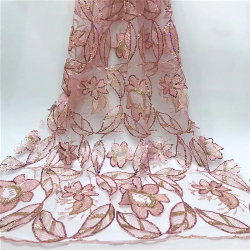 Африканская кружевная ткань голубого и золотого цвета Тюлевая с блестками для