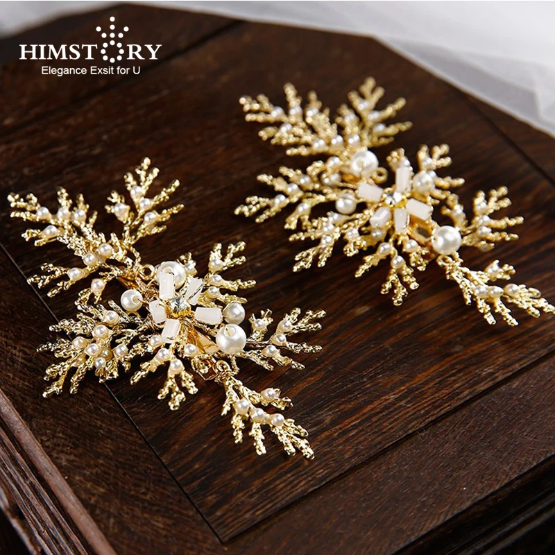 

2019 Gold Bridal Hair Combs Leaf Hairpins Wedding Hair Accessories Handmade Jewelry Crystal Pearl Headpiece Jewelry Gifts