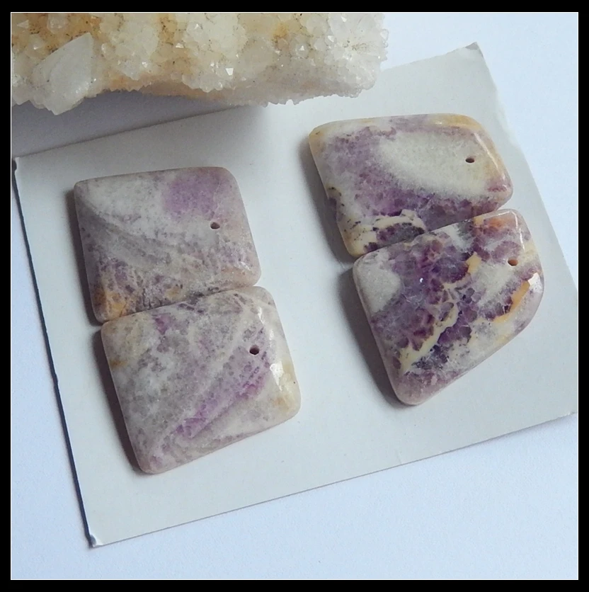 Wholesale 2Pairs Natural Stone Purple Lace Agate Pendants 23x20x5mm 22x20x5mm 15.55g | Jewelry Findings &amp Components