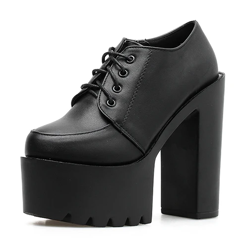 black shoes Gdgydh/обувь на высоком каблуке; сезон весна-осень; женские туфли-лодочки на платформе и каблуке; цвет черный, белый; Новинка года; удобная повседневная обувь на шнуровке - Цвет: black shoes