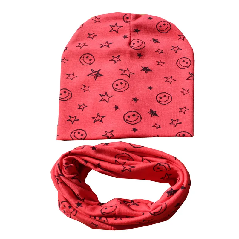 smile watermelon Новая весенняя шапка для девочек, осенне-зимняя мягкая детская шапка, вязанная шапка для мальчика, Милый хлопковый Детский шарф с кольцом и воротником, детская шапка, набор шарфов - Цвет: smile watermelon