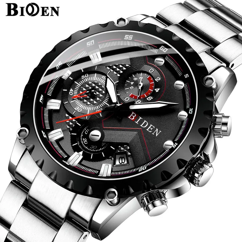 BIDEN Watch Men Fashion Sport Quartz Clock Mens Watches Top Brand Luxury Full Steel Business Waterproof Relogio Masculino | Наручные часы