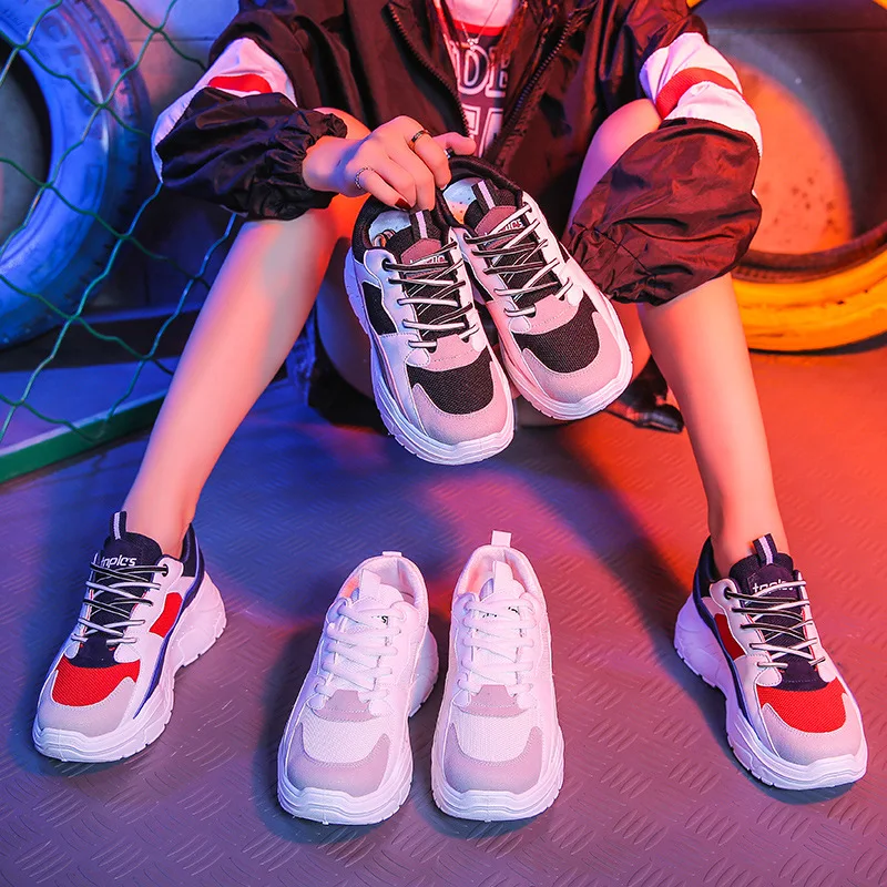 Модная женская обувь Вулканизированная не сужающиеся книзу кроссовки с дышащей