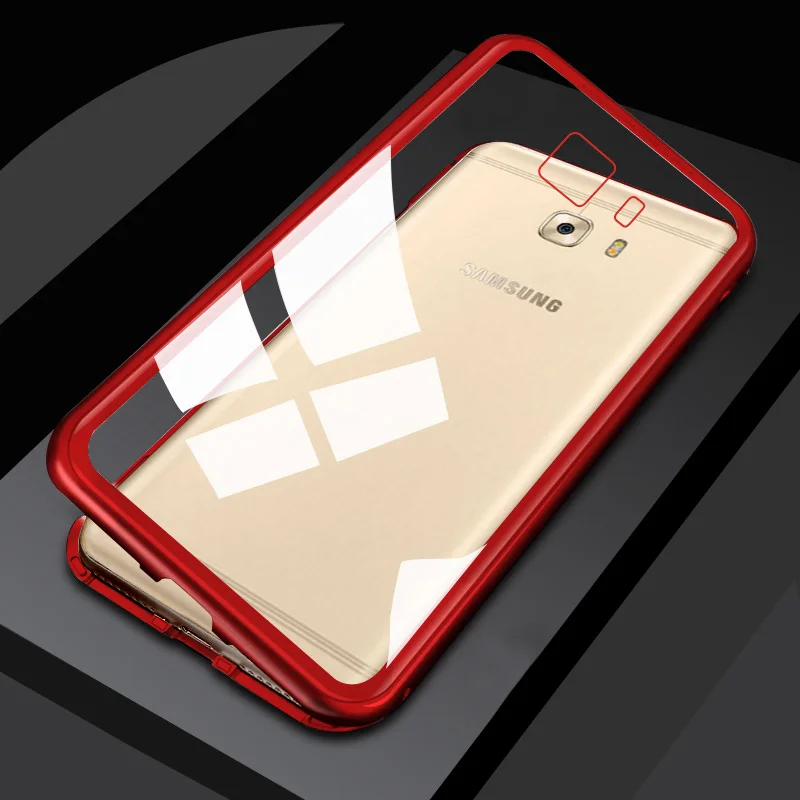 Для Samsung C7 Pro C9 Fundas Магнитный чехол для Galaxy прозрачная стеклянная задняя крышка Coque