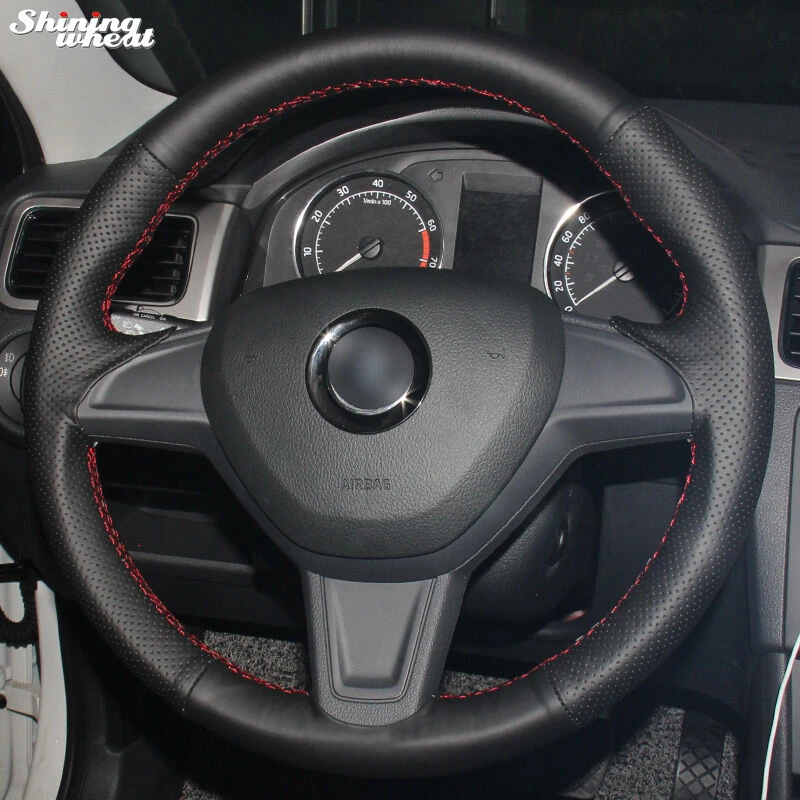 Блестящие пшеницы рука сшитый черный кожаный чехол на руль для Skoda Yeti 2014 2015 2016 |